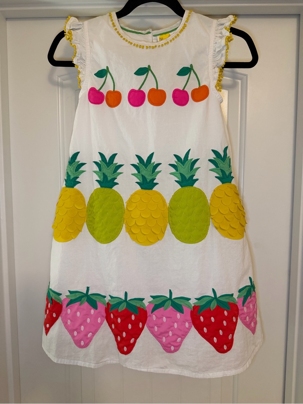 Mini Boden girls size 9-10y white sleeveless tropical fruit cotton summer dress